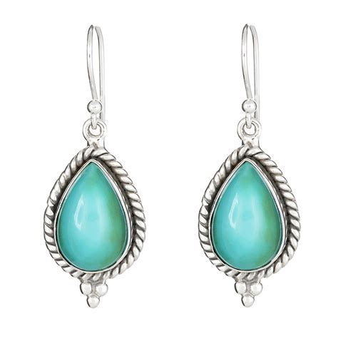 Ladies Sterling Silver Turquoise Dangle Earrings