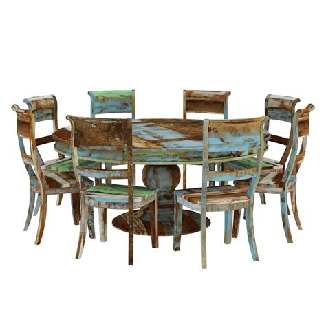 Wilmington Rustic Reclaimed Wood Round 10 Piece Dining Room Set