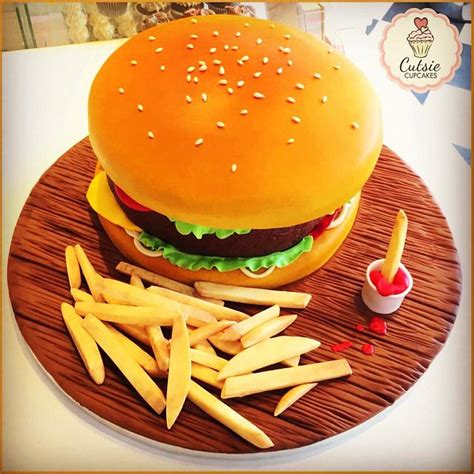 Burger Cake 🍔🍟 - Decorated Cake by Cutsie Cupcakes - CakesDecor