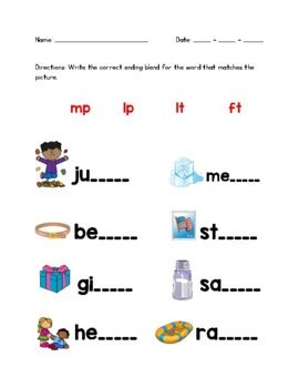 Ending Blends Worksheet (mp, lt, lp, ft) by Lauren Schmitz | TPT