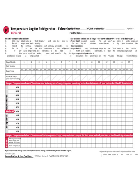 Temperature Log Sheet Printable