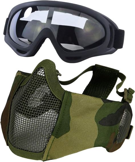 Airsoft Mask with Goggles, Foldable Half Face Airsoft Mesh Mask with ...