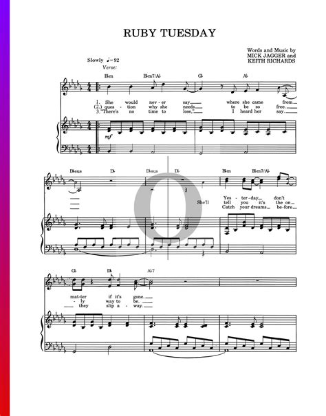 Ruby Tuesday (The Rolling Stones) Piano Sheet Music - OKTAV