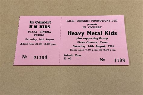 Heavy Metal Kids Heavy Metal Kids Truro Gig Ticket 1976 '1976 Ticket