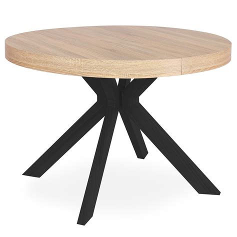 Table ronde extensible bois chêne sonoma et métal noir Marine 110/160 ...