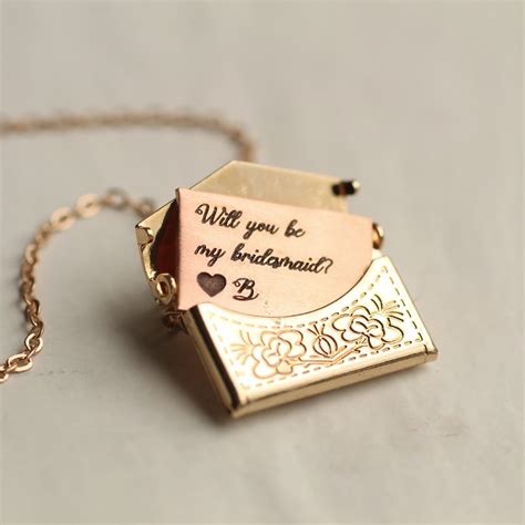 Personalised Engraved Locket Necklace Gold Envelope Necklace - Etsy