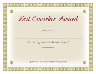 Free Printable Coworker Award Certificates