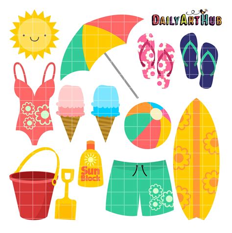 Cute Beach Clip Art Set – Daily Art Hub // Graphics, Alphabets & SVG