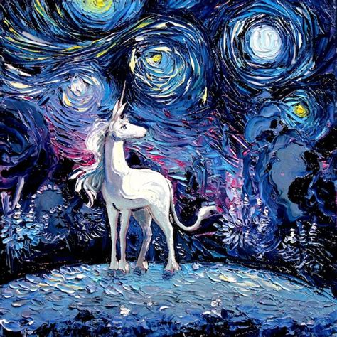 Last Unicorn Art Starry Night Giclee print van Gogh Never | Etsy