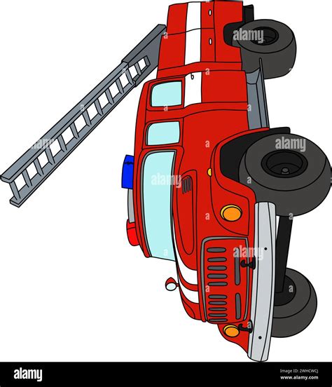 drawing of a fire truck with a large ladder on a transparent background ...