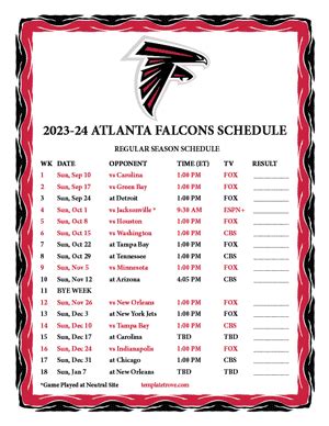 Printable 2023-2024 Atlanta Falcons Schedule