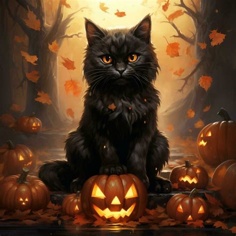 black cat with pumpkins halloween theme background 27789142 Stock Photo ...