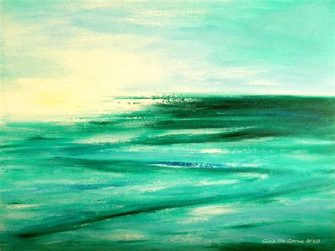 Abstract Sunset In Blue And Green Painting by Gina De Gorna