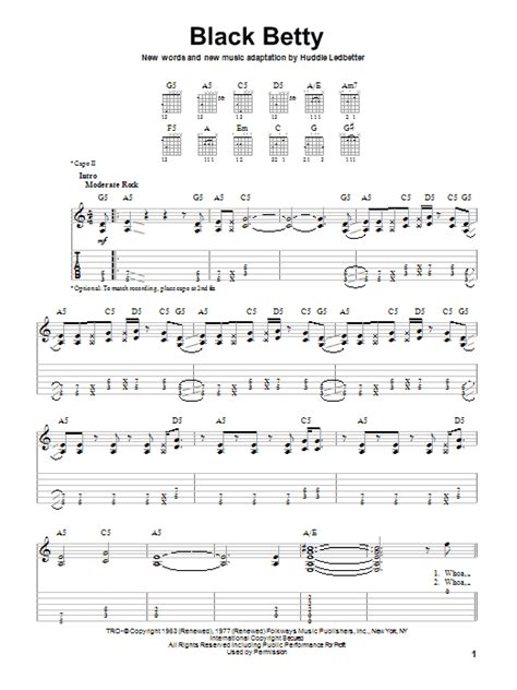 Black Betty sheet music by Ram Jam (Easy Guitar Tab – 76654)