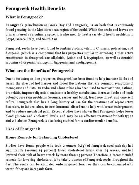 Fenugreek Health Benefits | PDF | Pregnancy | Childbirth