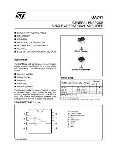 Datasheet 741 | Operational Amplifier | Electrical Circuits