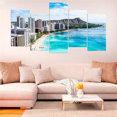 Hawaii Print Waikiki Beach Ocean Canvas Coastal Wall Art Oahu | Etsy