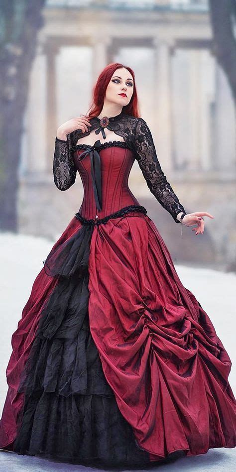 Gothic Ball Gown Victorian Wedding Dresses Black and Burgundy Lace ...