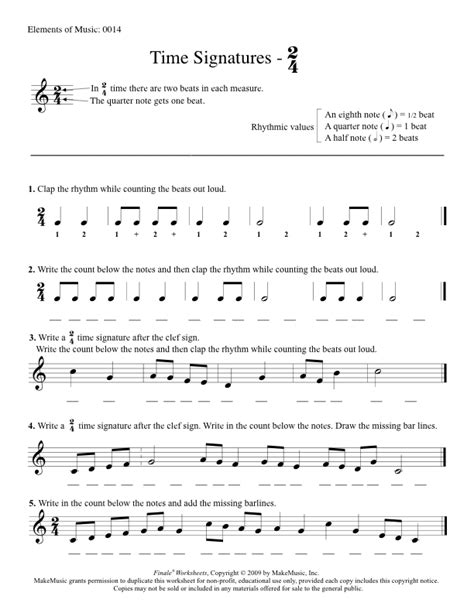 Elements Of Music Worksheet