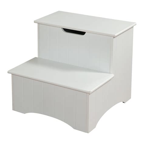 Elgin Bedroom Step Stool With Storage Organizer, White Wood ...