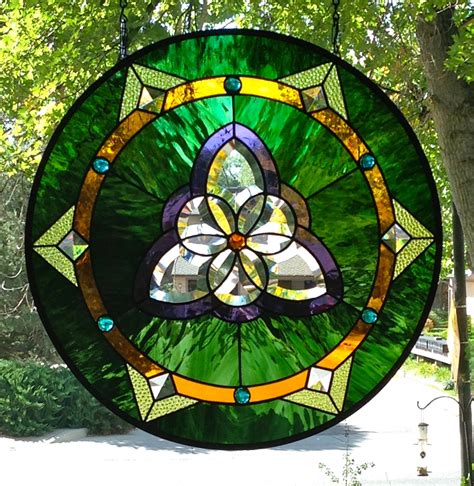 Celtic Illumination Trinity Circle Round Stained Glass Panel - Delphi Artist Gallery