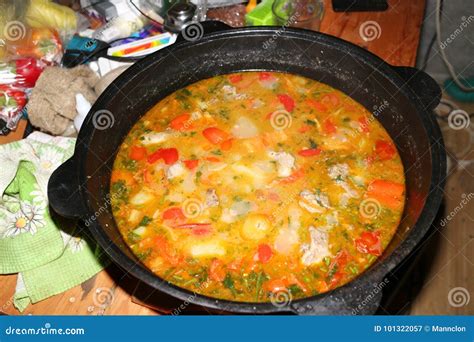 Soup in a cauldron stock image. Image of caldron, soup - 101322057