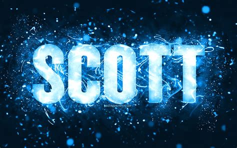 Happy Birtay Scott, , blue neon lights, Scott name, creative, Scott Happy Birtay, Scott Birtay ...