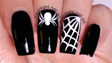 Black Halloween Press On Nails Long With Spider Web Designs, Full Cover ...