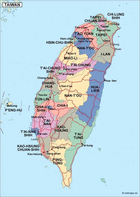 taiwan political map. Eps Illustrator Map | Vector World Maps