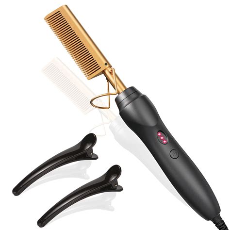 Ceramic Electric Hot Comb Hair Straightener - 3-in-1 Curling Iron for Natural Black Hair, Beard ...