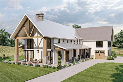 Plan 623034DJ: 4-Bedroom Modern Farmhouse Barndominium with Large Bonus Room over Garage | Barn ...