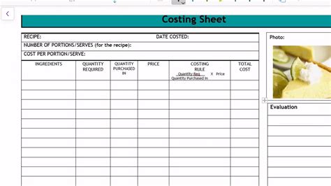 Completing a recipe costing sheet. - YouTube