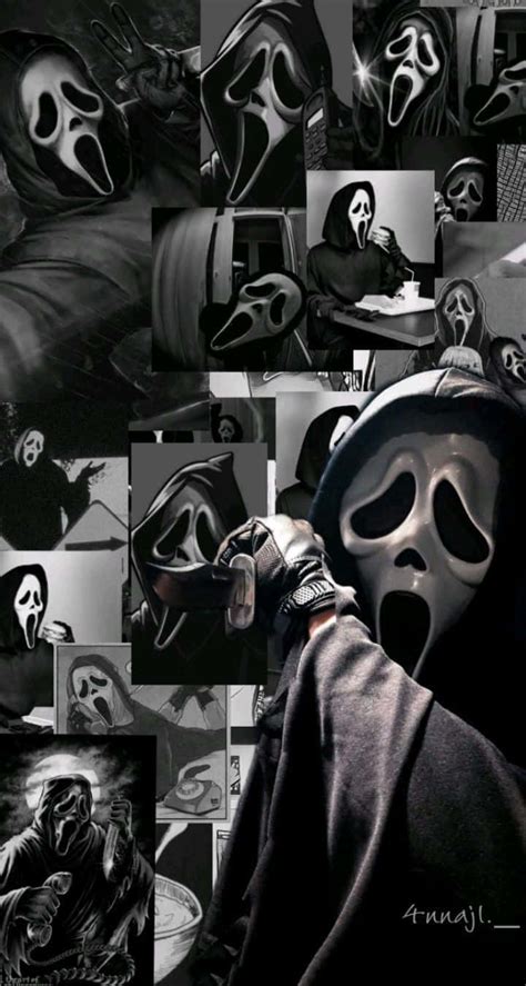 Download A Collage Of Pictures Of A Scream Mask Wallpaper | Wallpapers.com