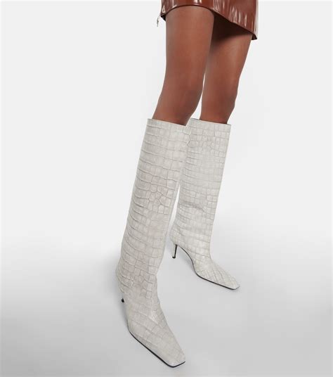 Croc Effect Leather Knee High Boots in White - Acne Studios | Mytheresa