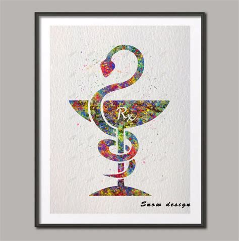 Original Watercolor Rx Caduceus medicine symbol wall art canvas ...