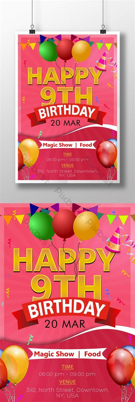 Happy 9th Birthday Pink PSD Poster Template | PSD Free Download - Pikbest