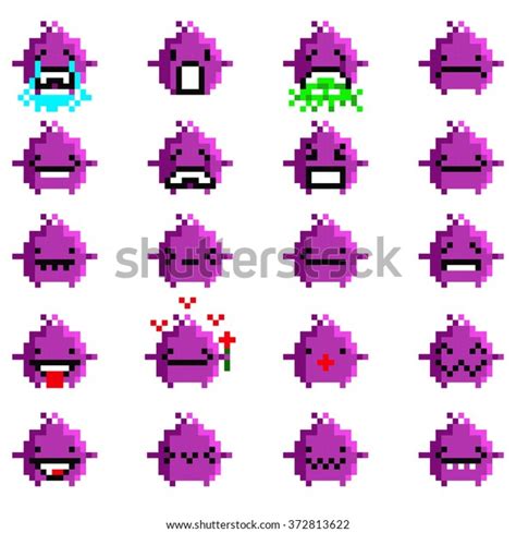 Set of pixel art characters vector pink space