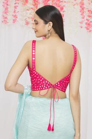 Khwaab by Sanjana Lakhani Mirror Embroidered Blouse | Pink, Mirror Work, Raw Silk, Sweetheart ...