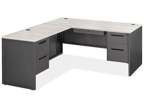 Double Pedestal Industrial Office L-Desk – 66 x 78”, Gray Top, Black ...