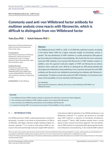 (PDF) Commonly used anti–von Willebrand factor antibody for multimer analysis cross‐reacts with ...