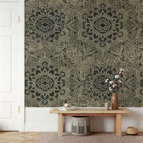 Starburst golden boho mandala wallpaper - Happywall