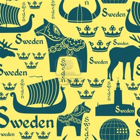 Seamless pattern with national symbols of Sweden on the yellow ...