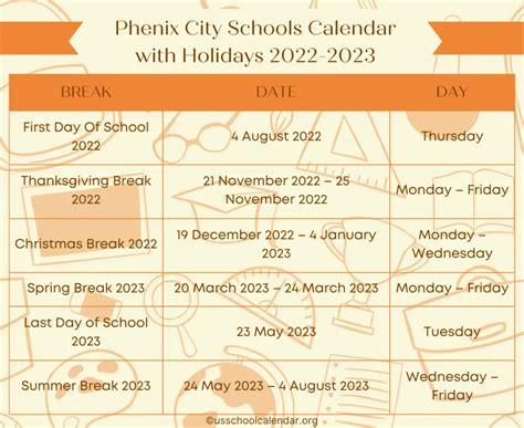 Phenix City Schools Calendar with Holidays 2022-2023 [PCBOE]