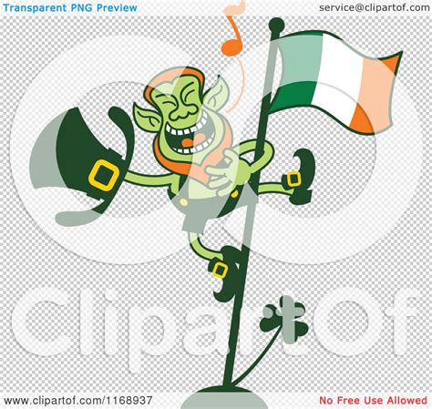 Cartoon of a St Patricks Day Leprechaun Singing on a Flag Pole ...