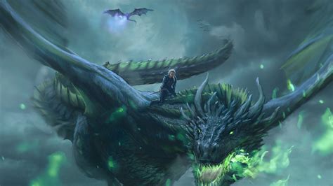 Download wallpaper 2560x1440 daenerys targaryen, dragon ride, game of thrones, digital art, dual ...