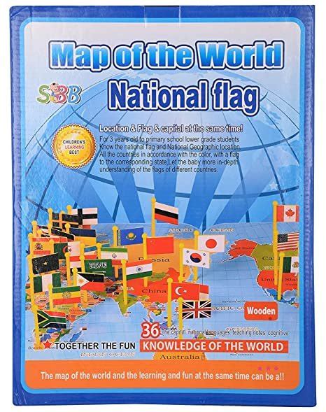 Wooden World Map Flags Kids - Only Mart - Order Now