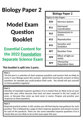 AQA GCSE Biology Paper 2 Revision Booklet for 2022 | Teaching Resources