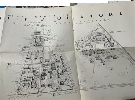 University of Oklahoma Campus Map ca.1950 - 30"x15" couple of tears on creases | #3940416607