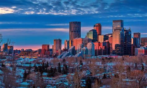 Sunrise Sky Glowing Over Downtown Calgary Editorial Stock Image - Image ...