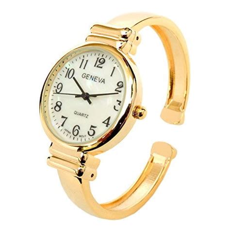 ftw - new gold geneva metal band slim case women's bangle cuff watch ...